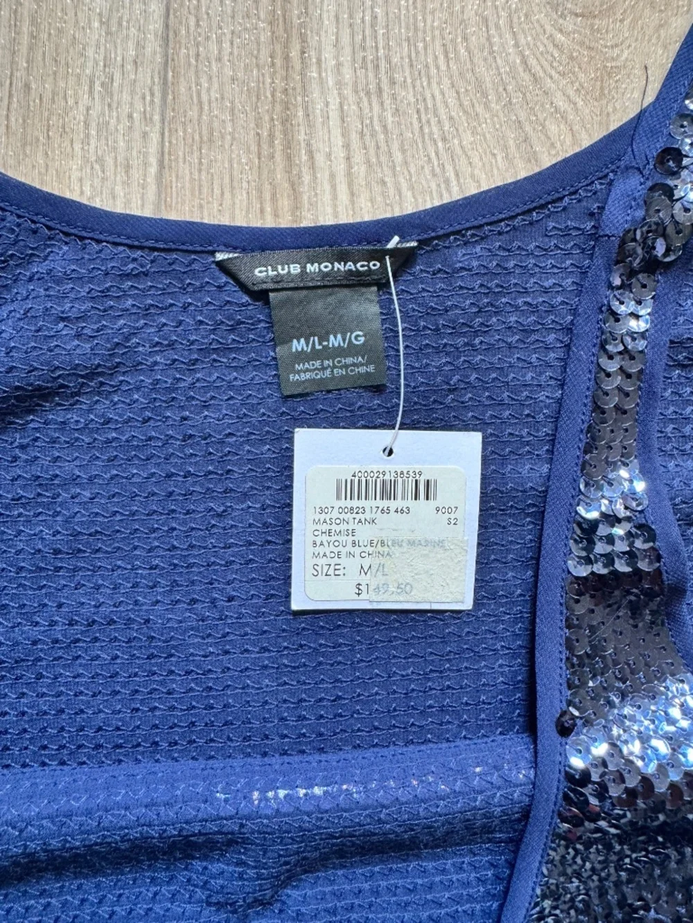 NWT Club Monaco Blue Sequined Sleeveless Top, Size M/L